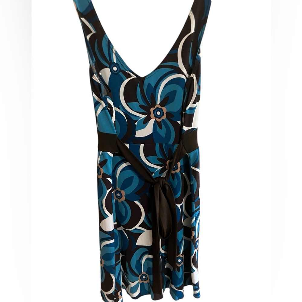 Y2K Blouse Top Dress IZ Byer Geometric Blue Brown Back Tie Button‎ Detail Small - Picture 6 of 11